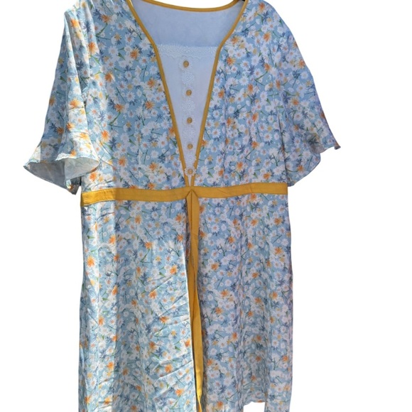 None Dresses & Skirts - Floral Dress with Yellow Trim